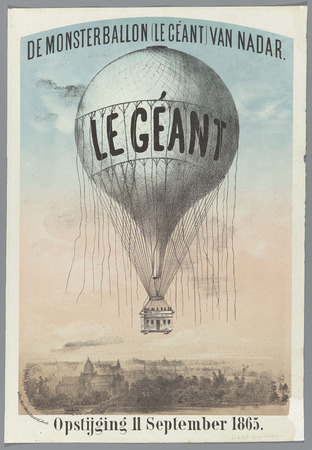 Toile fine art premium fabriquée en France ou affiche encadrée haut de gamme. Le Monstre Ballon (Le Géant) de Nadar. Ascension le 11 septembre 1865...