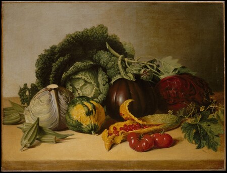 Toile d’art made in France imprimée ou affiche encadrée. Nature morte : pomme baumier et légumes. Cette peinture date d'une période de pointe de la carrière de James Peale...