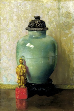 Affiche encadrée premium fine art fabriquée en France ou toile d’art. Pot chinois vert...