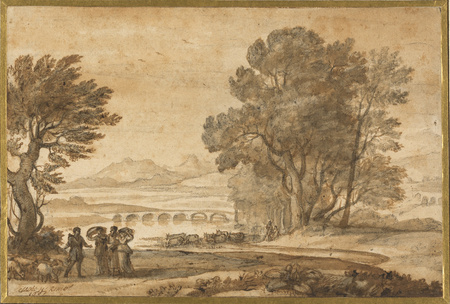 Impression fine art française de qualité sur toile ou poster encadré. Un paysage fluvial boisé avec Jacob, Laban et ses filles...