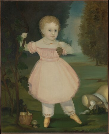 Affiche encadrée made in France de qualité ou toile d’art imprimée. Portrait d'une petite fille cueillant des raisins...