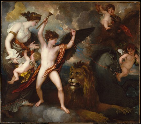 Poster encadré qualité France ou toile fine art imprimée. Omnia Vincit Amor, ou Le pouvoir de l'amour dans les trois éléments...
