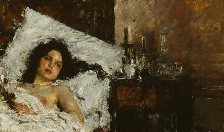 Affiche encadrée haut de gamme made in France ou toile fine art premium. Repos. Ce tableau de Antonio Mancini intitulé Repos dépeint une femme nue, allongée...