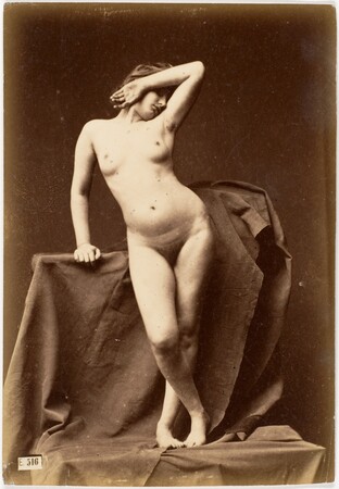 Affiche encadrée haut de gamme en France ou toile d’art imprimée. [Jeune femme, nue, de face avec la main sur le visage]...