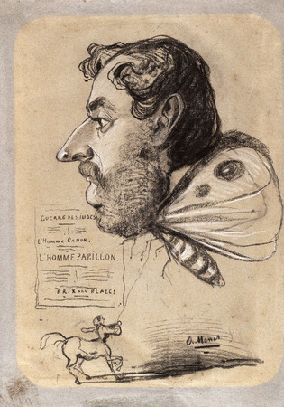 Affiche encadrée premium fabriquée en France ou toile d’art imprimée. Caricature de Jules Didier (« Homme papillon »)...