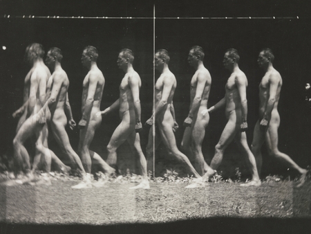 Tirage fine art sur toile premium made in France ou affiche encadrée. [Homme qui marche, photographie "stroboscopique"]...