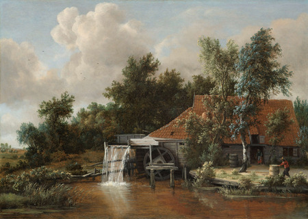 Toile fine art premium fabriquée en France ou affiche encadrée d’art. Un moulin à eau. Un moulin à eau. La maison du meunier à droite...