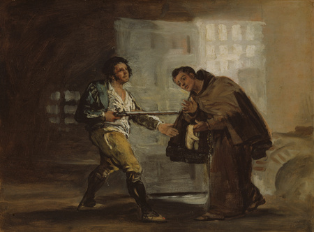 Impression d'affiche encadrée fine art made in France ou toile d’art. Frère Pedro offre des chaussures à El Maragato et se prépare à écarter son arme...