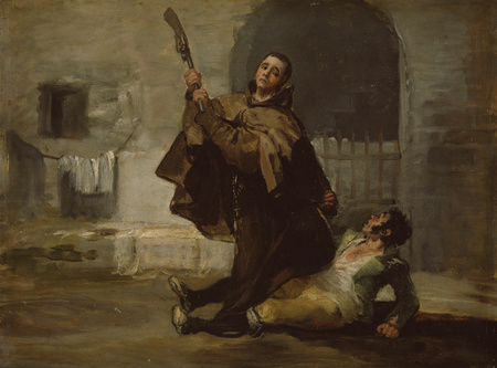 Toile fine art imprimée qualité française ou affiche encadrée. Frère Pedro Clubs El Maragato avec la crosse du fusil...