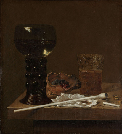 Toile premium fine art made in France ou affiche encadrée. Nature morte avec Roemer, verre à bière et pipe...
