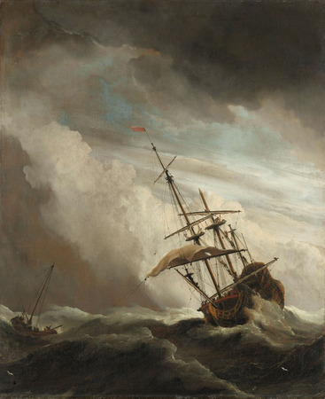 Impression fine art haut de gamme fabriquée en France sur toile ou poster encadré. Un navire en haute mer pris par une rafale, connu sous le nom de « The Gust »...