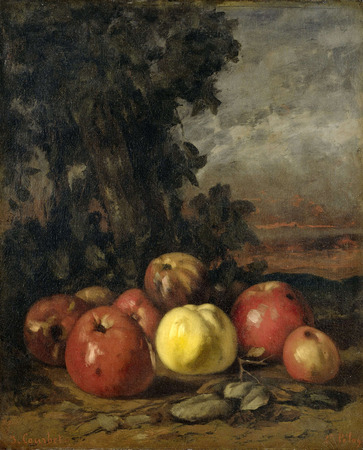 Impression premium fine art sur toile made in France ou poster encadré. Nature morte aux pommes. Gustave Courbet a fait des natures mortes un thème récurrent...