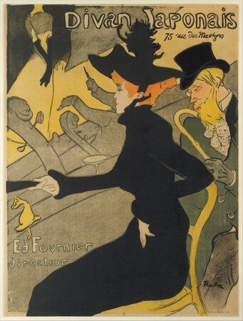 Poster premium fabriqué en France ou toile fine art encadrée. Divan Japonais. Cette oeuvre de Henri de Toulouse-Lautrec est une commande d'un directeur de café-concert...