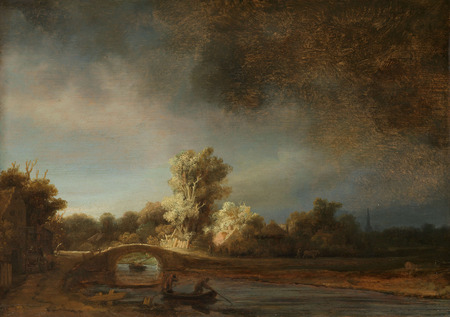 Affiche encadrée fine art premium fabriquée en France ou toile imprimée. Paysage avec un pont de pierre...