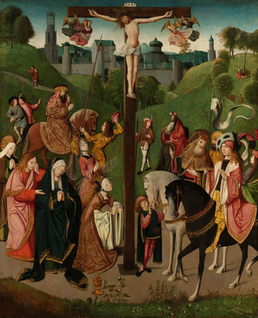 Affiche encadrée haut de gamme fine art made in France ou toile imprimée. La crucifixion. Christ en croix, anges de chaque côté...