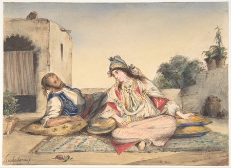 Toile made in France imprimée haut de gamme ou affiche encadrée. Un couple marocain sur leur terrasse...