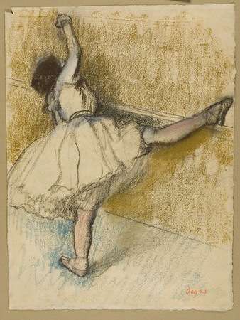 Toile made in France imprimée d’art haut de gamme ou affiche encadrée. Danseuse s'étirant au bar...