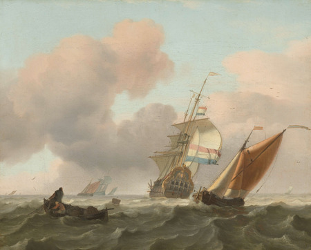 Impression premium d’art sur toile fabriquée en France ou poster encadré. Mer agitée avec des navires. Mer agitée avec des navires...