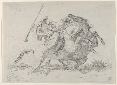 Poster encadré haut de gamme fabriqué en France ou toile fine art. Collision de cavaliers maures...