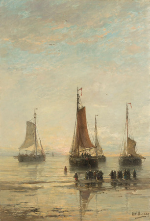 Impression d’art premium made in France sur toile ou poster encadré. Bateaux de Scheveningen Bluff Bowed à l'ancre. Bombes de Scheveningen à l'ancre...