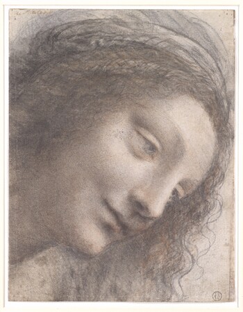 Poster fine art de qualité made in France ou toile d’art premium. La tête de la Vierge vue de trois quarts tournée vers la droite...