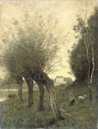 Affiche encadrée haut de gamme fine art fabriquée en France ou toile d’art. Paysage avec des saules têtards...