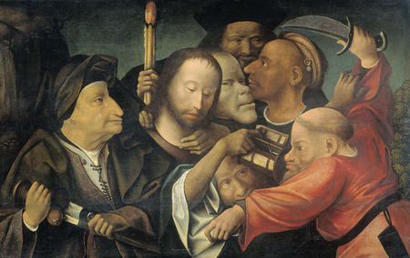 Impression sur toile fine art haut de gamme fabriquée en France ou poster encadré. L'arrestation du Christ. La captivité du Christ à la lumière d'une torche ardente...