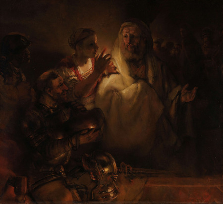 Affiche encadrée haut de gamme fine art en France ou toile d’art. Le reniement de saint Pierre. Comme souvent, Rembrandt effectue un portrait dont l’inspiration est religieuse...