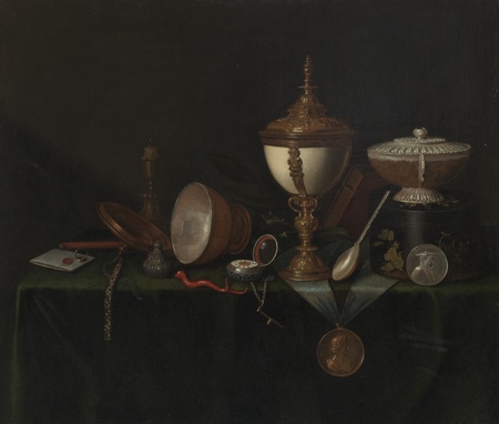 Poster premium fine art fabriqué en France ou toile d’art imprimée. Nature morte avec coquetier d'autruche et les héritages de Whitfield...