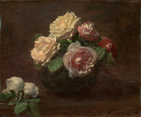 Toile premium imprimée en France ou affiche encadrée fine art. Roses dans un bol...
