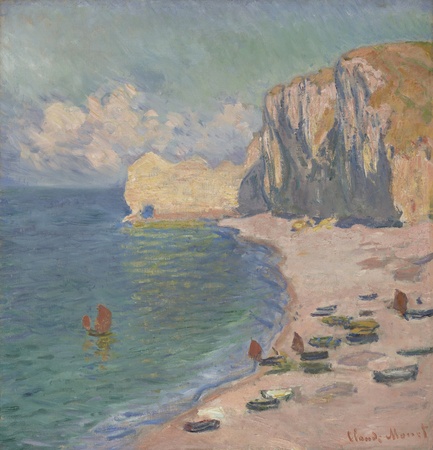 Impression d’art haut de gamme made in France sur toile ou poster encadré. Étretat: The Beach and the Falaise d'Amont. Monet part pour Etretat en 1885...