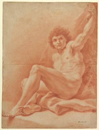 Affiche encadrée de qualité fine art premium made in France ou toile d’art. Figure masculine nue assise (recto) ; Personnage assis (verso)...