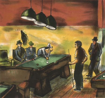 Impression premium made in France sur toile ou affiche encadrée. (Sans titre) (Hommes jouant au billard)...