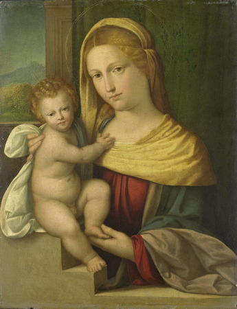 Affiche encadrée premium fine art fabriquée en France ou toile d’art imprimée. Vierge à l'enfant. Vierge à l'enfant...