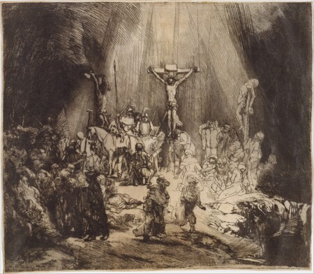 Toile premium fine art fabriquée en France ou affiche encadrée d’art. Le Christ crucifié entre les deux voleurs : les trois croix...