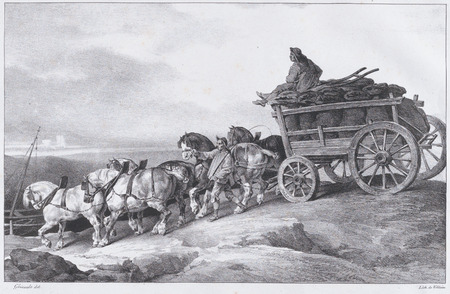 Toile d’art haut de gamme made in France imprimée ou affiche encadrée. Char à charbon [sic. ] Tiré par des chevaux...