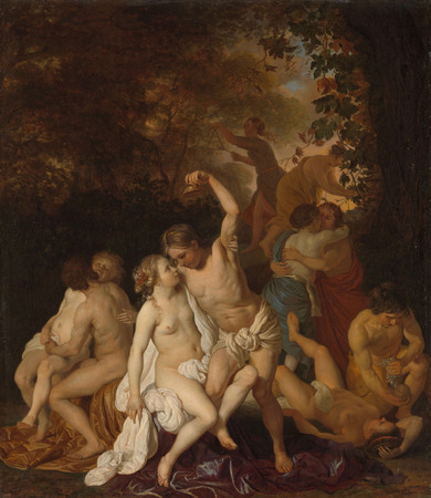 Impression haut de gamme sur toile ou affiche encadrée made in France. Scène avec Bacchantes. Bacchanale avec couples nus faisant l'amour dans les bois...
