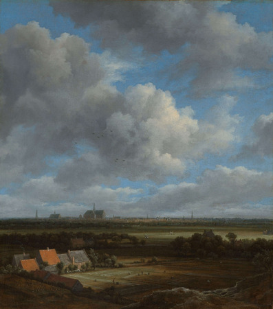 Toile d'art imprimée ou affiche encadrée origine France. Vue de Haarlem depuis le nord-ouest, avec les champs de blanchiment au premier plan...