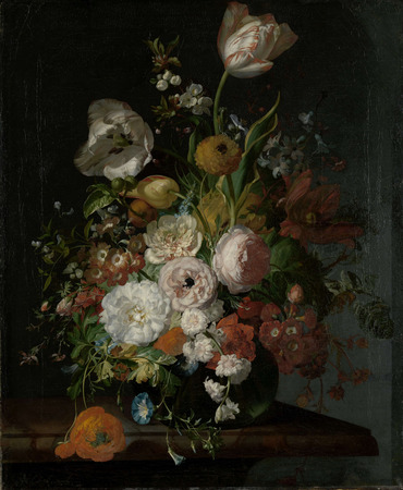 Création imprimée sur toile ou affiche encadrée made in France. Nature morte aux fleurs dans un vase en verre...