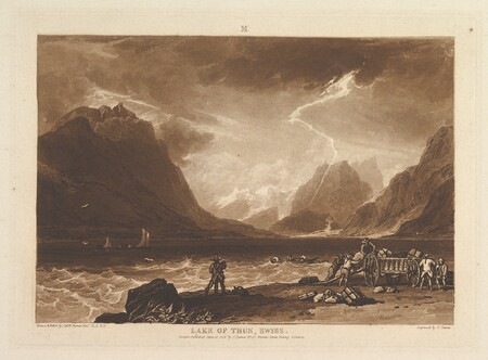 Impression premium d’art sur toile fabriquée en France ou poster encadré. Lac de Thoune, Suisse (Liber Studiorum, partie III, planche 15)...