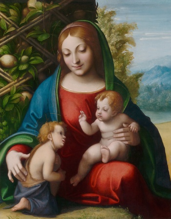 Toile fine art premium made in France imprimée ou affiche encadrée. Vierge à l'enfant avec le jeune saint Jean-Baptiste. Corrège est un artiste italien de la Renaissance...