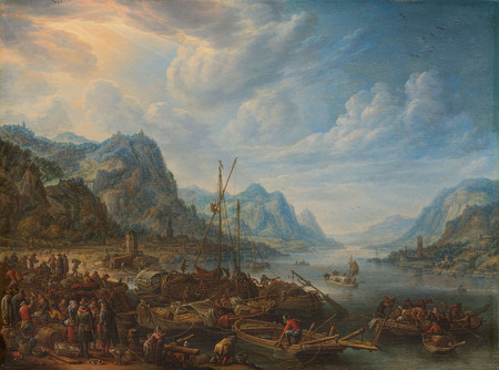 Impression d’art haut de gamme sur toile ou poster encadré en France. Vue sur une rivière avec amarres de bateaux. Vue sur la rivière avec place d'amarrage...