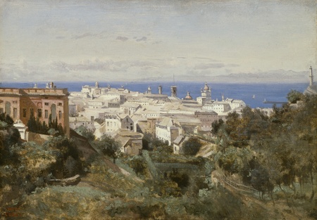 Poster premium fabriqué en France fine art ou toile d’art imprimée. Vue de Gênes. Jean Baptiste Camille Corot est l'un des peintres les plus emblématiques du paysage...