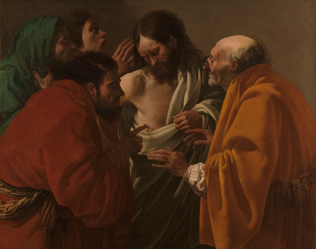 Impression de poster encadré ou toile d’art made in France. L'incrédulité de Thomas. Le doute Thomas. Le Christ se tient au milieu de ses disciples...