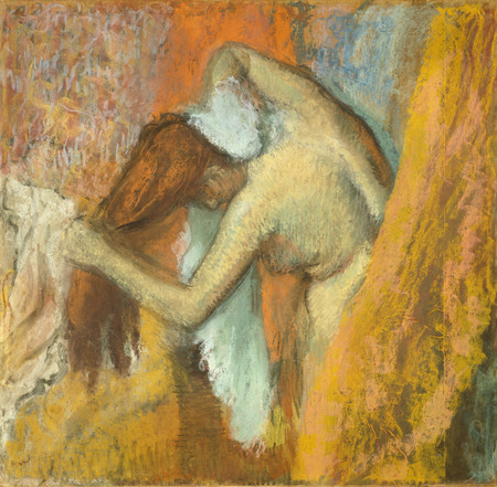 Toile d’art haut de gamme made in France imprimée ou affiche encadrée. Femme à sa toilette. Edgar Degas a capturé un moment intime : une femme se séchant après un bain...