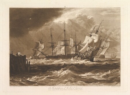Affiche encadrée haut de gamme fine art fabriquée en France ou toile d’art. Navires dans une brise (Liber Studiorum, partie II, planche 10)...
