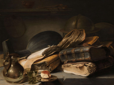 Tirage fine art sur toile made in France ou affiche encadrée. Nature morte aux livres...