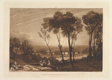 Impression haut de gamme sur toile fine art fabriquée en France ou poster encadré. Le pont en demi-fond (Liber Studiorum, partie III, planche 13)...