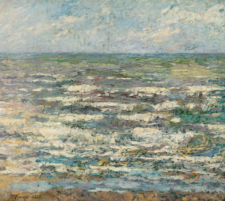 Toile imprimée fine art ou affiche encadrée made in France. La mer. La mer à Katwijk avec des vagues dans le ressac devant une plage...