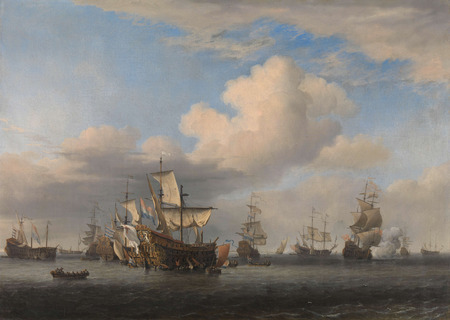 Tirage d'art premium sur toile ou poster encadré français. Navires anglais capturés après la bataille de quatre jours...